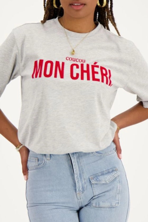 T-shirt gris avec ''Mon chéri'' rouge