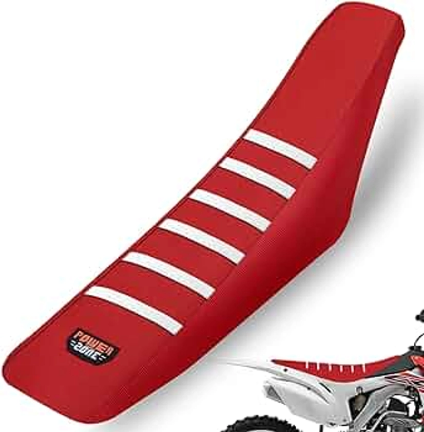 Dirt Bike Seat Cover - White Stripe Universial Seat Cover for Dirt Bike - Motorcycle Motorcross Enduro Seat Covers (Red)