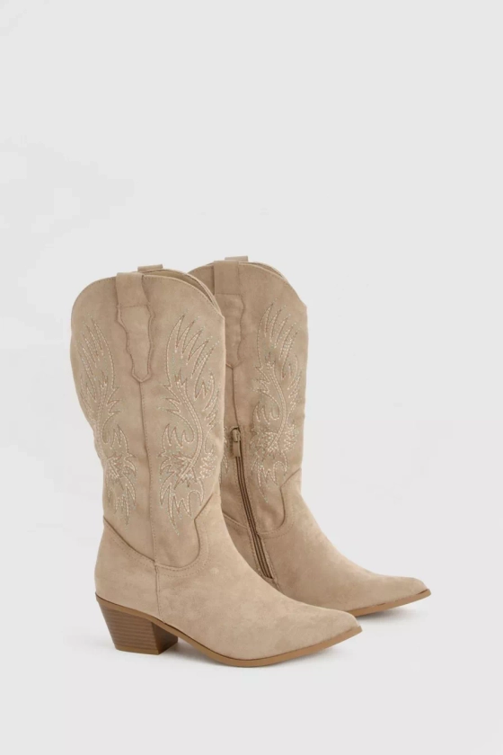 Embroidered Knee High Western Boots