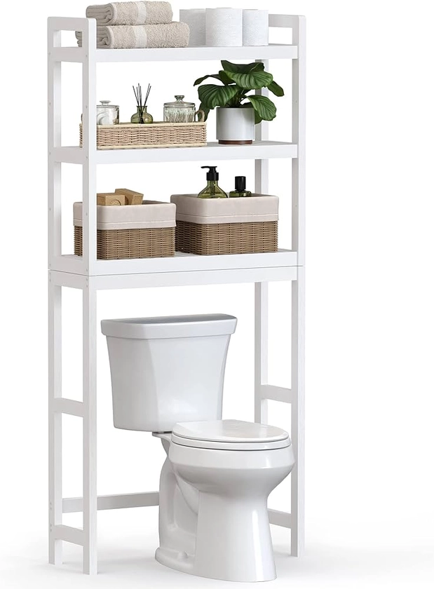 Amazon.com: SONGMICS Over The Toilet Storage, 3-Tier Bamboo Over Toilet Bathroom Organizer with Adjustable Shelf, Fit Most Toilets, Space-Saving, Easy Assembly, White UBTS01WT : Home & Kitchen