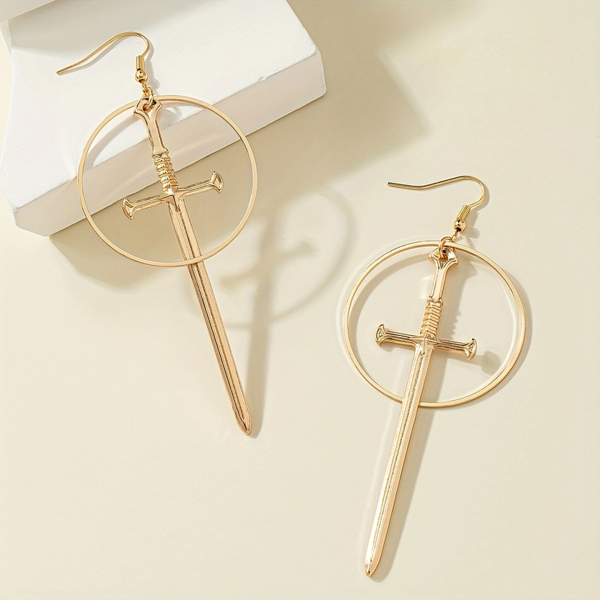 Hollow Sword Design Dangle Earrings Simple Punk Style - Temu