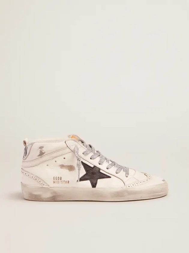 Sneakers Mid-Star avec contrefort lamé et lacets pailletés | Golden Goose