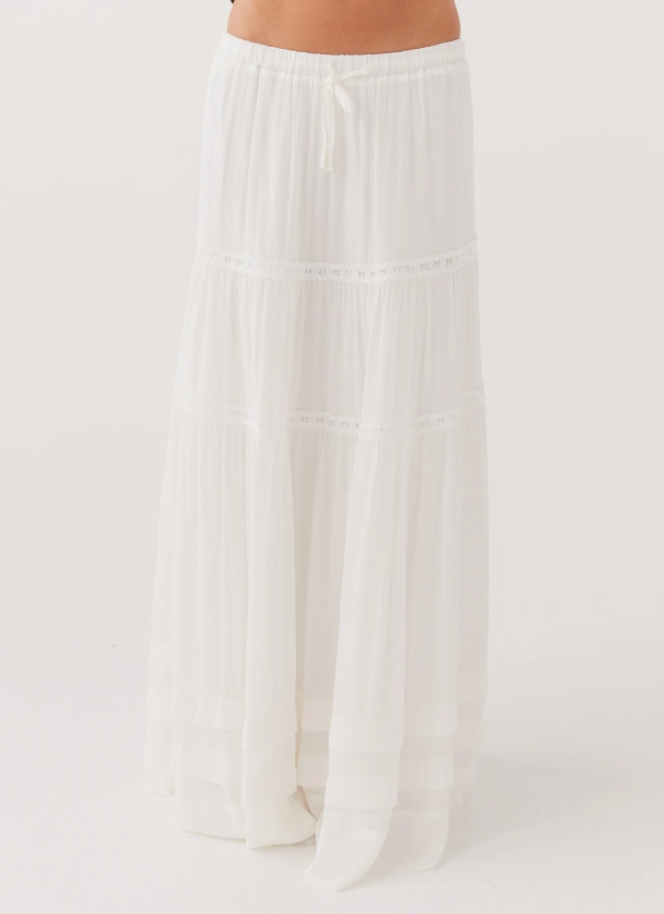 Moonstone Tiered Maxi Skirt - White