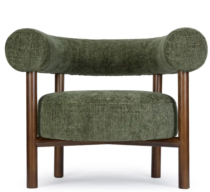 CAROL Fauteuil, Tweed vert & bois de frêne, Ø80