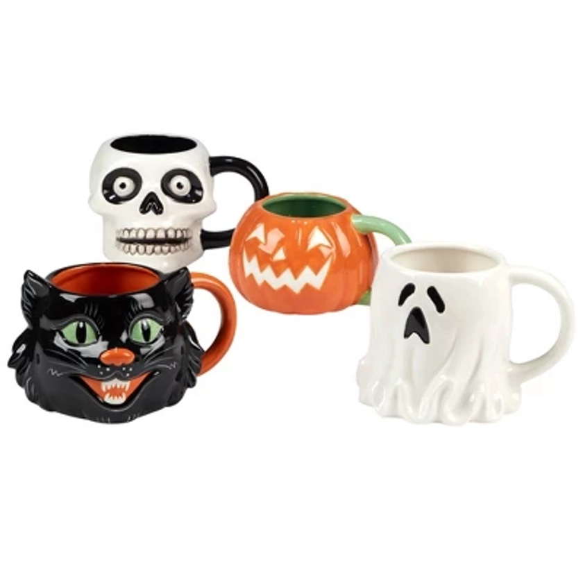 22oz 4pk Earthenware Scaredy Cat 3-D Mugs - Certified International