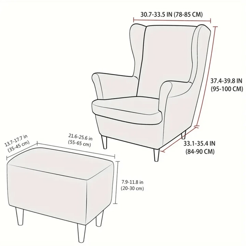 3 pièces/Ensemble Housse de chaise à dossier capitonné en velours, housse extensible pour fauteuil à accoudoirs, housse de repose-pied, décoration d'intérieur pour toutes les saisons, housses de canapé simple pour salon, chambre à coucher, hôtel