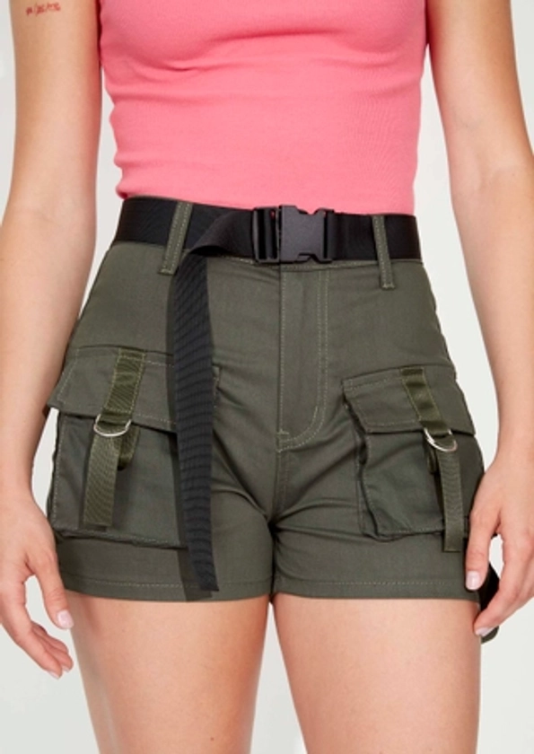 Olive Belted Cargo Shorts