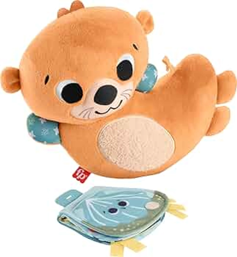 FISHER-PRICE BABY Plush Sensory Toy, 2-in-1 Rockin’ Tummy Time Otter with Soft Book for Newborn Tummy Time