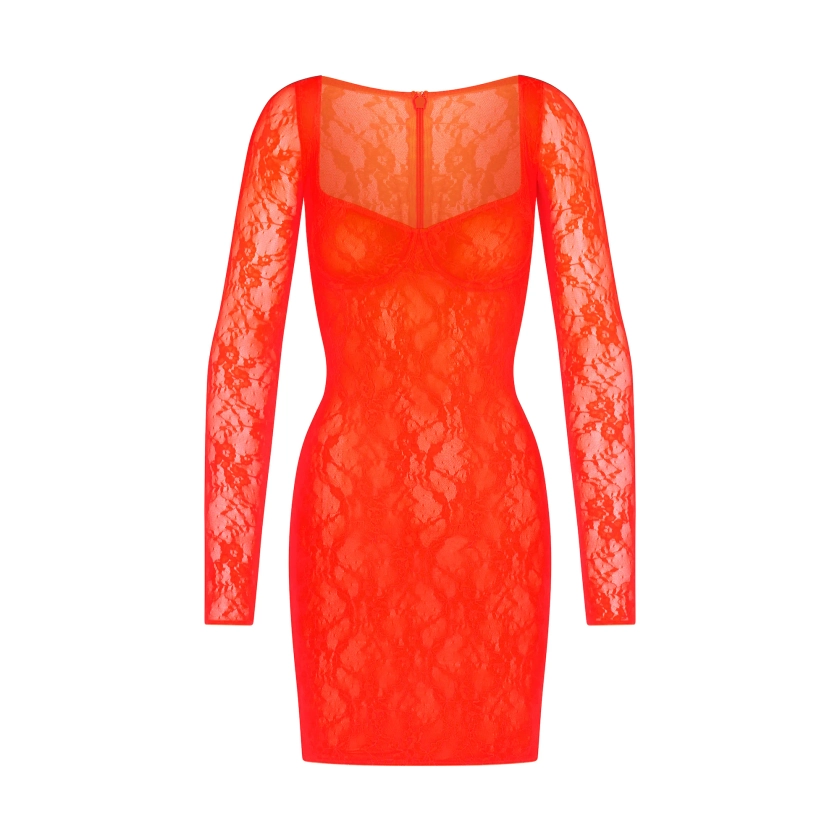 STRETCH LACE LINED LONG SLEEVE UNDERWIRE DRESS | SUNSET