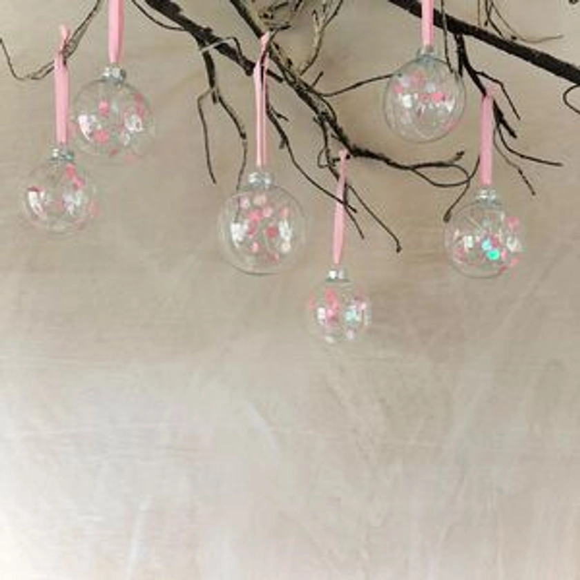 Set Of Six Bright Pink Baubles Tree Decor Ornaments