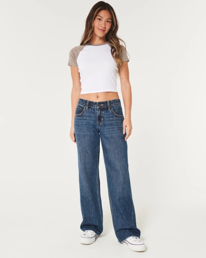 Women's Low-Rise Dark Wash Baggy Jeans | Women's Bottoms | HollisterCo.com