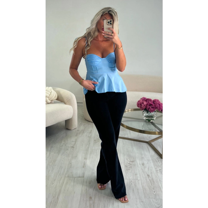 Top corset bleu coton