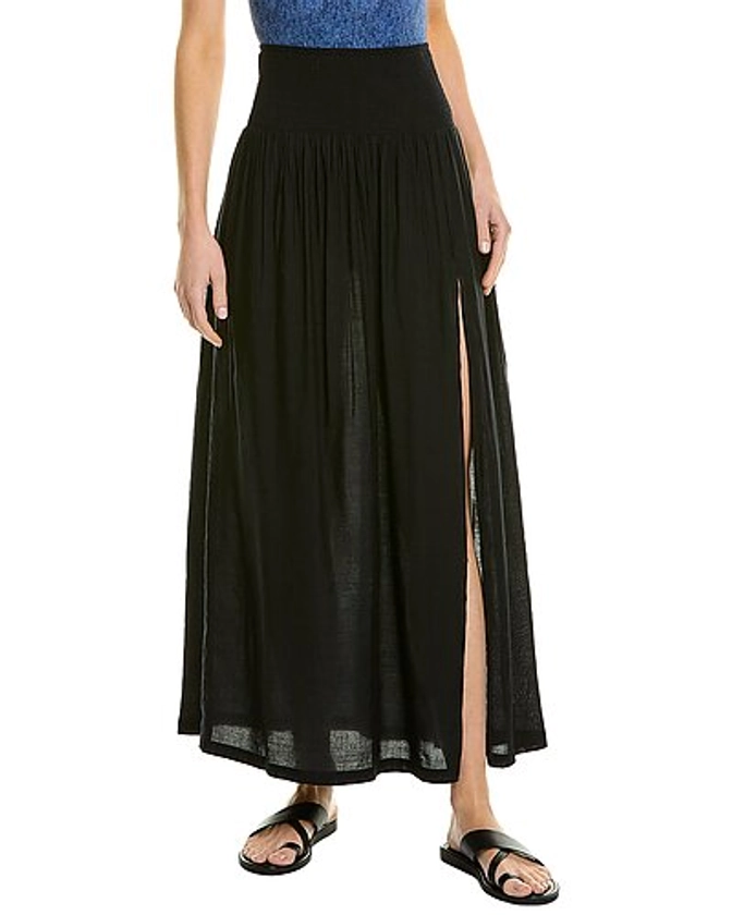 WeWoreWhat Smocked Slit Linen-Blend Maxi Skirt