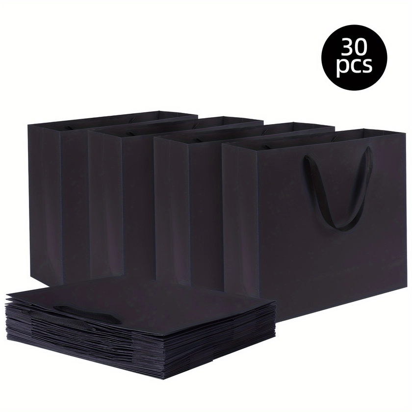30pcs Black Gift Bags with Cloth Handles, Large Size 12.5x 4.5x 11 Inches, Large Kraft Paper Bags, Heavy Duty Wrap Bags for Shopping, Merchandise, Lun