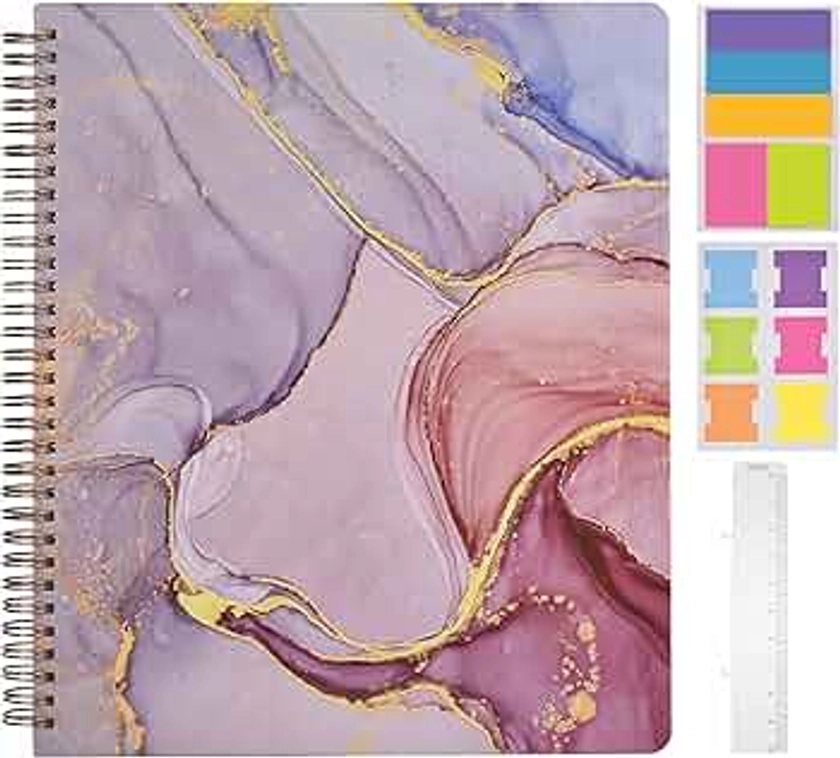 Cute Large Spiral Notebook, 11" x 9.5" Journal with Durable Hardcover and 160 College Lined Pages- 100 gsm Thick Letter Size Paper(Pink Marble)