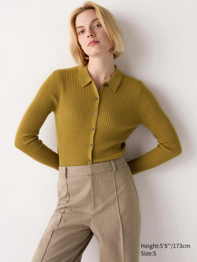 Cardigan Polo Côtelé en Mérinos pour Femme | UNIQLO FR