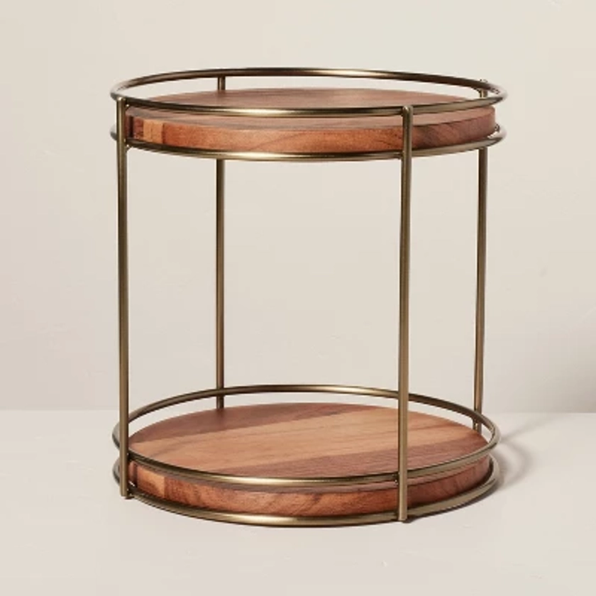 Tiered Wood & Metal Round Serving Stand Brass/Brown - Hearth & Hand™ with Magnolia: Cupcake & Dessert Display