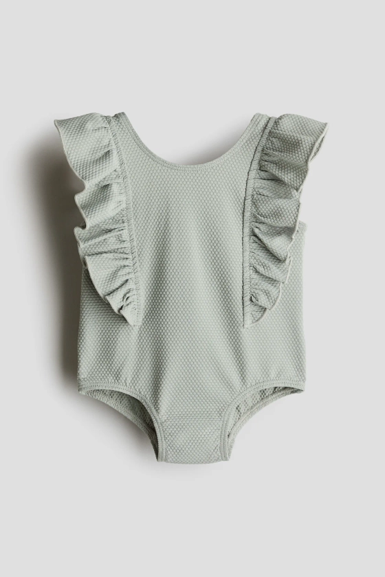 Ruffle-Trimmed Swimsuit - Light khaki green - Kids | H&M US