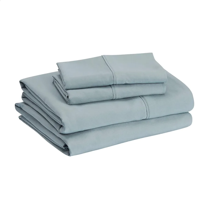 Amazon Basics Lightweight Super Soft Easy Care Microfiber 4-Piece Bed Sheet Set with 14-Inch Deep Pockets, Queen, Spa Blue, Solid