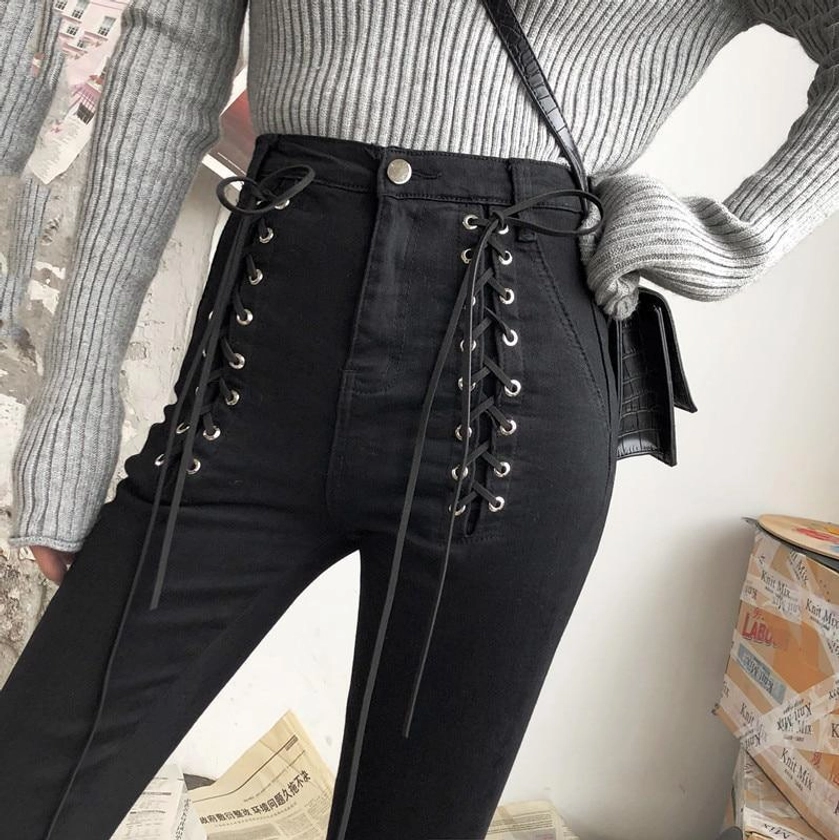 Double Lace Up Skinny Pants