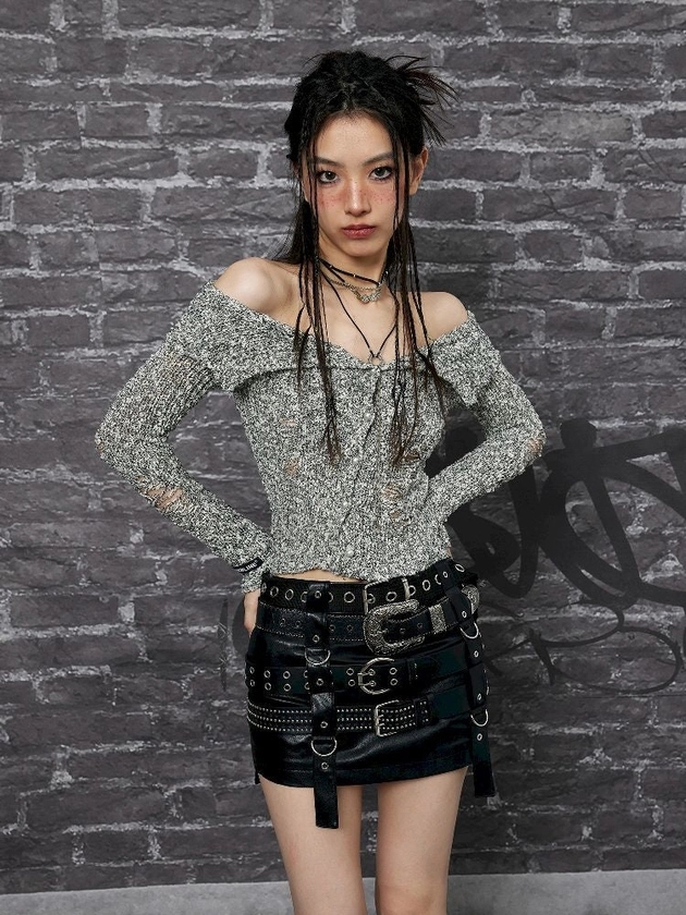 Punk Studded Hip Slim Leather Skirt【s0000004766】