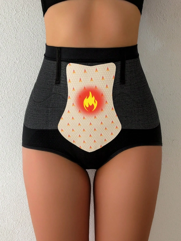 High-Waisted Seamless Postpartum Tummy Control Briefs Body Shaper Heating Pads Inside Period Warming Panties Uterine Warmth Underwear Black 1pc