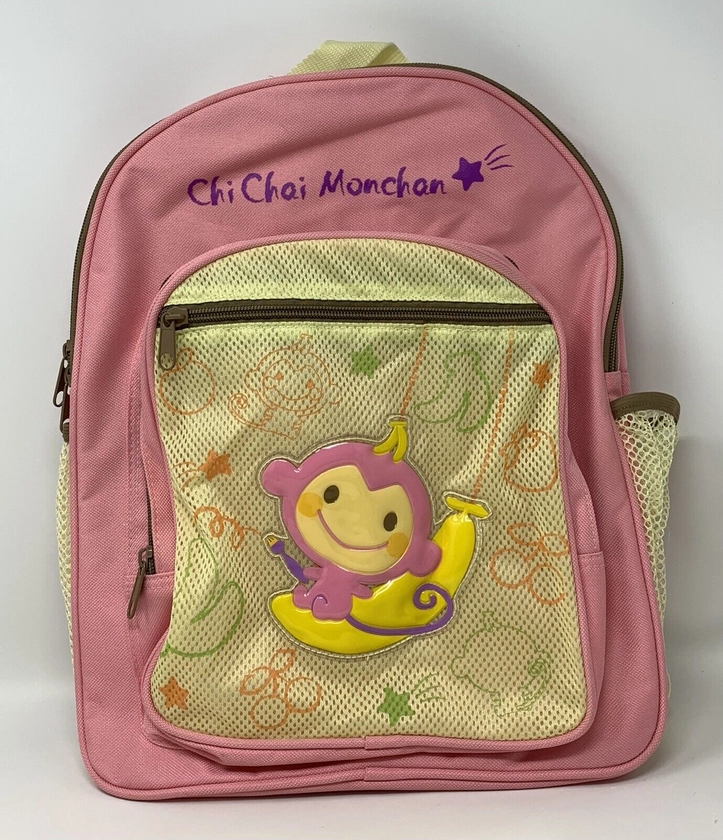 Sanrio Chi Chai Monchan Monkey Banana Backpack School Book Bag Pink 2006 RARE