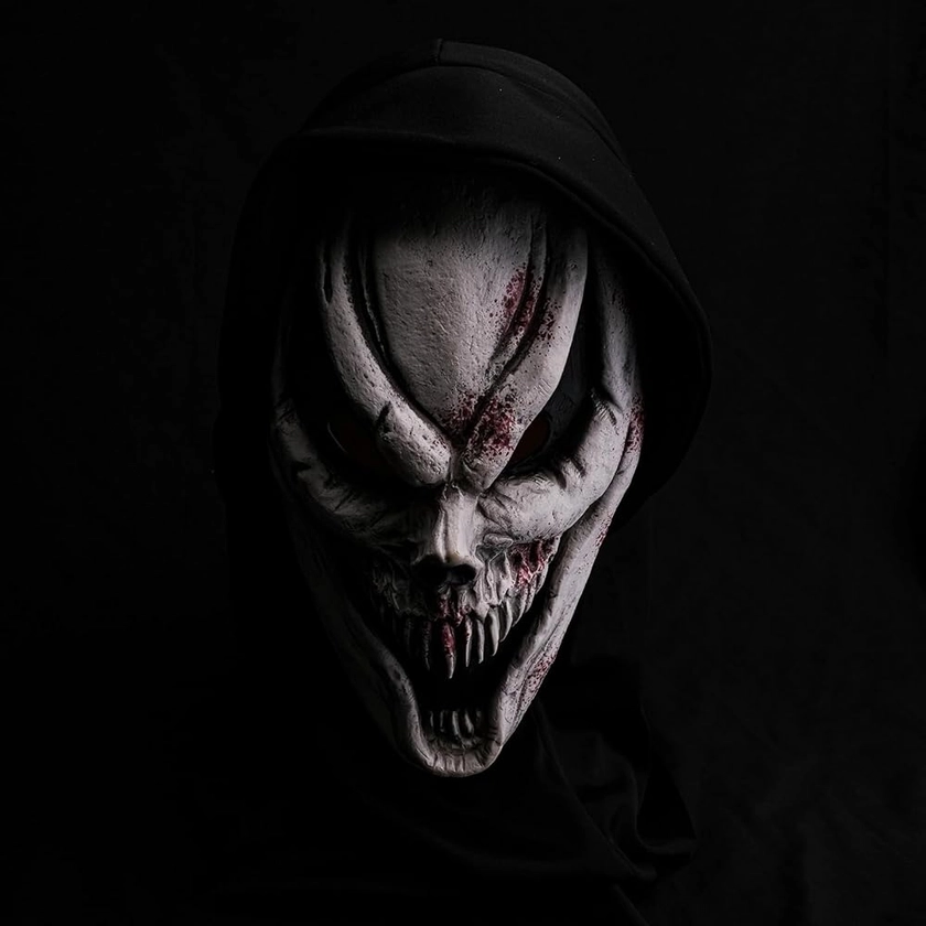 Evil Scream Creepiest Mask with Scarf, New Ghost Evil Design Full Head Scray Halloween horror Costume Mask for Kids Adults (Evil Ghost Face Mask)