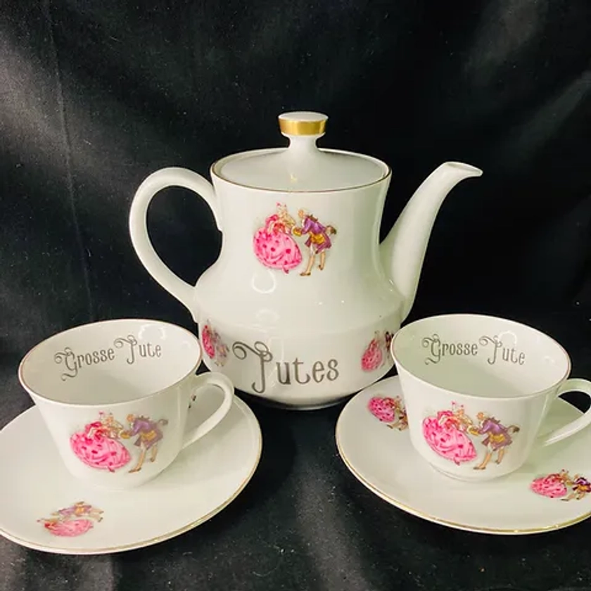 Putes tea / coffee set, Funny Unique Upcycled vintage French porcelain gift | Durrant & Dove