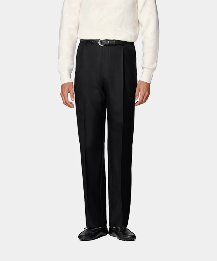 Black Wide Leg Straight Pants in Pure Wool | SUITSUPPLY US