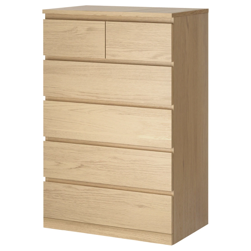 MALM 6-drawer chest, white stained/oak veneer, 311/2x483/8" - IKEA