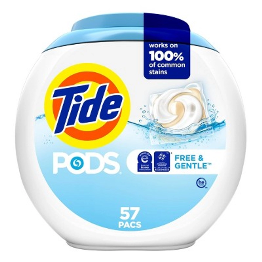 Tide Pods HE Compatible Laundry Detergent Pacs - Free & Gentle - 45oz/57ct