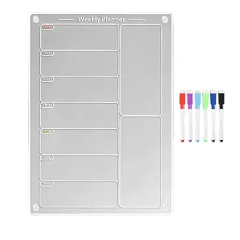 1pc Acrylic Weekly Planner 12 Inches * 8 Inches, Transparent Household Kitchen Refrigerator Stickers, Dry Erase Writable Message Planner Board