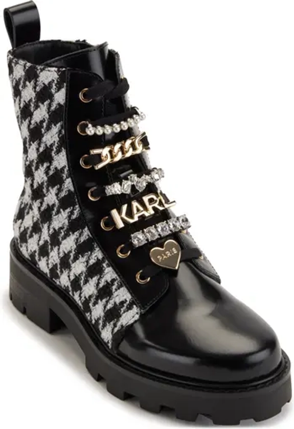 KARL LAGERFELD PARIS Mela Tweed Combat Boot (Women) | Nordstrom