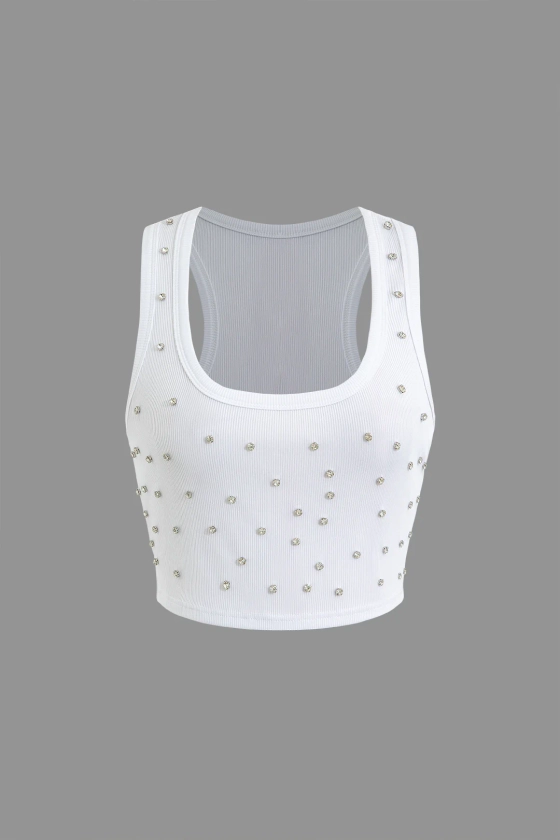 Rhinestone Embellished Crop Tank Top