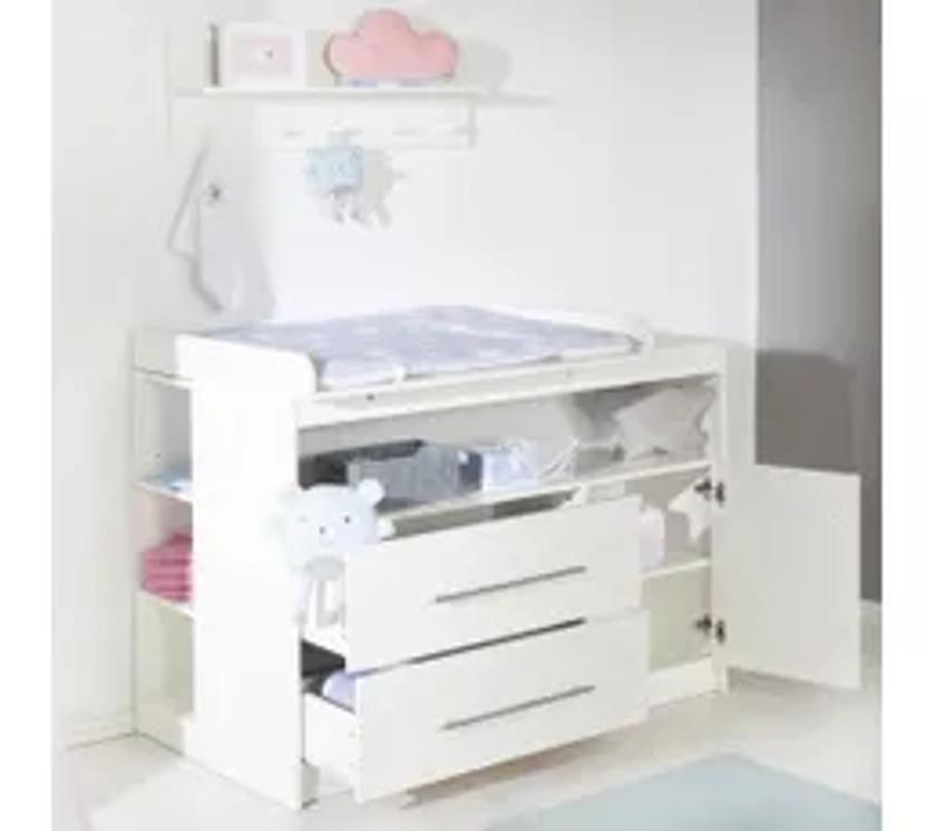 Set De Meubles Maren - Lit Bébé Évolutif + Commode À Langer Large - Blanc