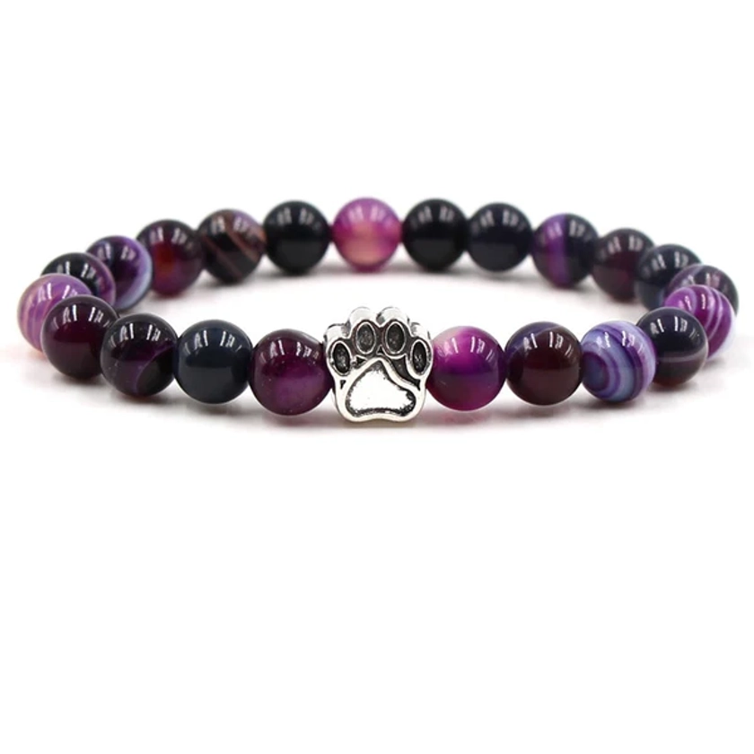 Dream Amethyst Bracelet with Dog/Cat Footprint Paw Charm