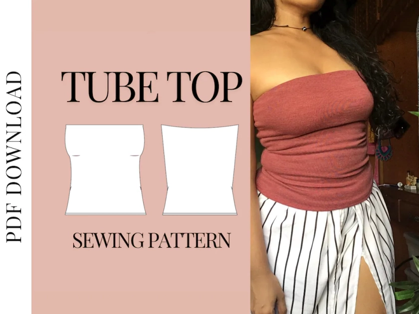 Tube Top Sewing Pattern | Easy, Beginner Friendly Sewing | Double layered, elastic top | PDF A4Letter, A0, & projector sewing pattern files