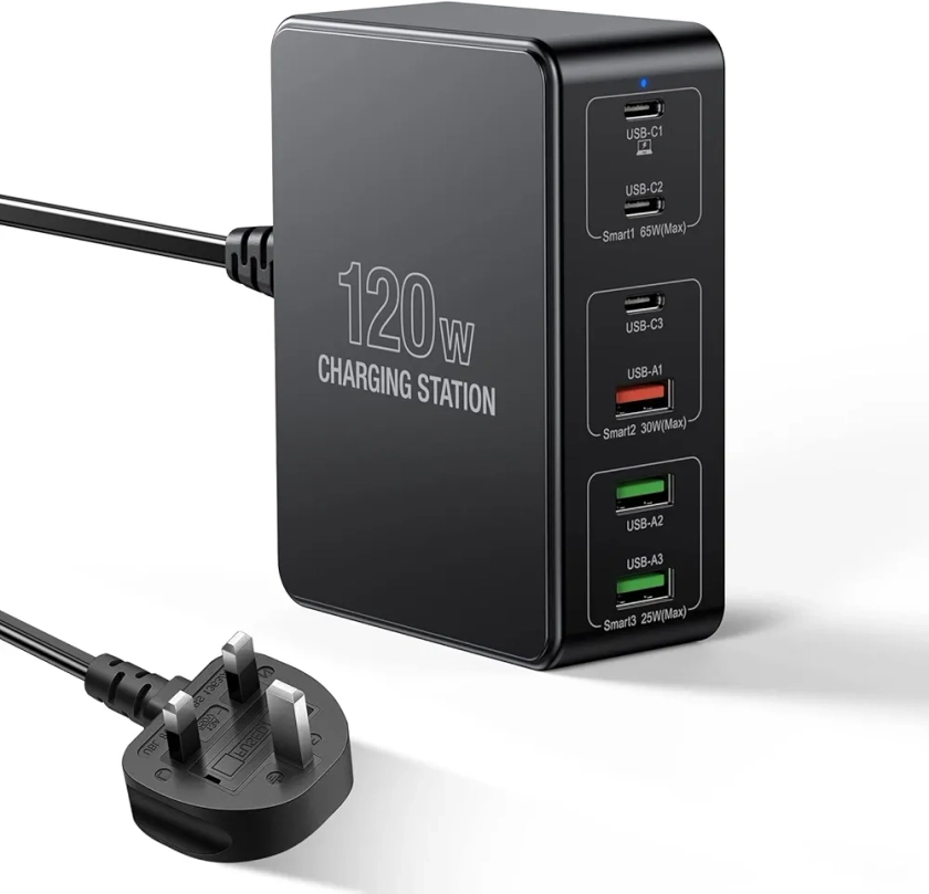 zerotop 120W USB Charging Station 6-Port, Fast Multi USB Charger Station USB C Charging Station Multi Charger for Multiple Devices USB Charging Hub Compatible with Macbook Laptop Iphone Ipad (Black)