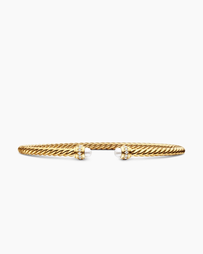 David Yurman | Classic Cablespira Bracelet in 18K Yellow Gold with Diamonds, 3mm