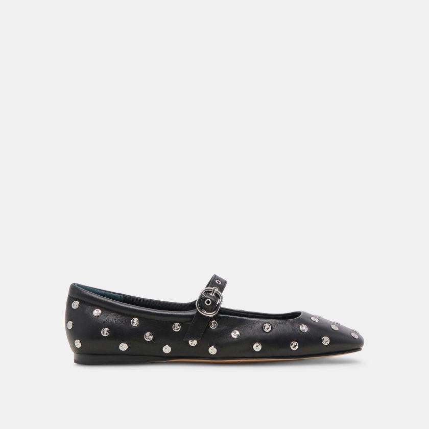 REYES STUD BALLET FLATS BLACK LEATHER