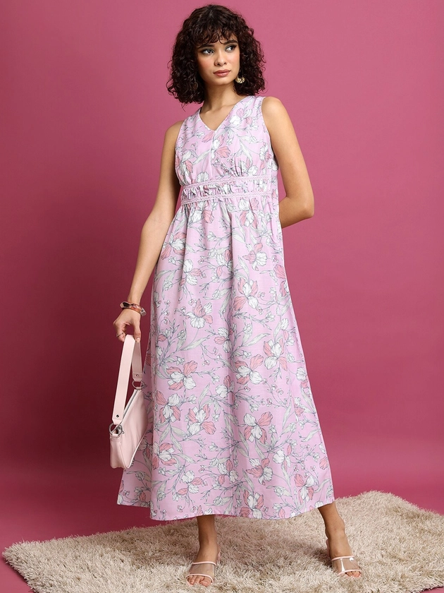 Vishudh Floral Print Maxi Midi Dress