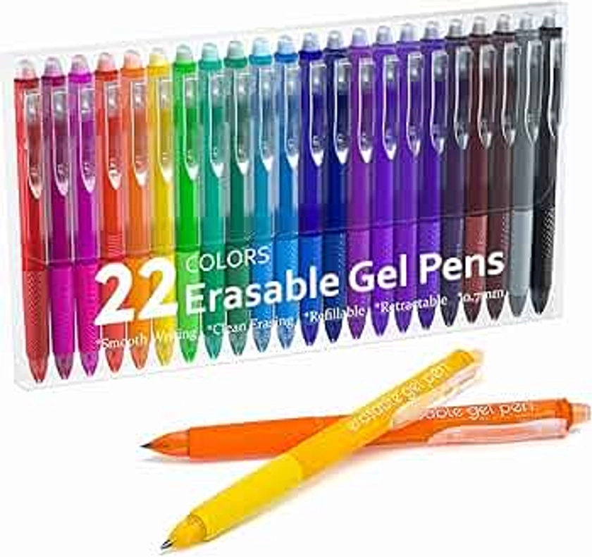 Erasable Gel Pens, 22 Colors Lineon Retractable Erasable Pens Clicker, Fine Point, Make Mistakes Disappear, Assorted Color Inks for Drawing Writing Planner and Crossword Puzzles