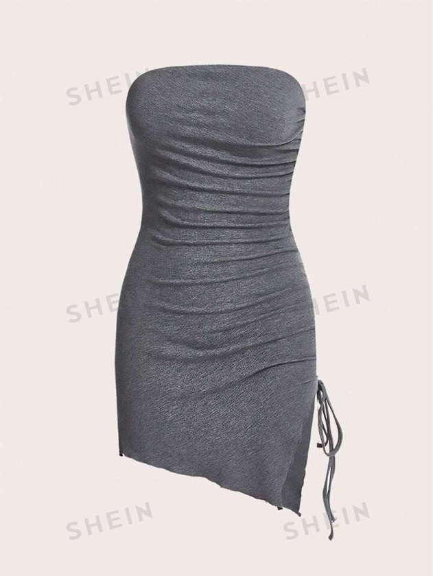 SHEIN EZwear Vestido tubo con cordón lateral de muslo con abertura
