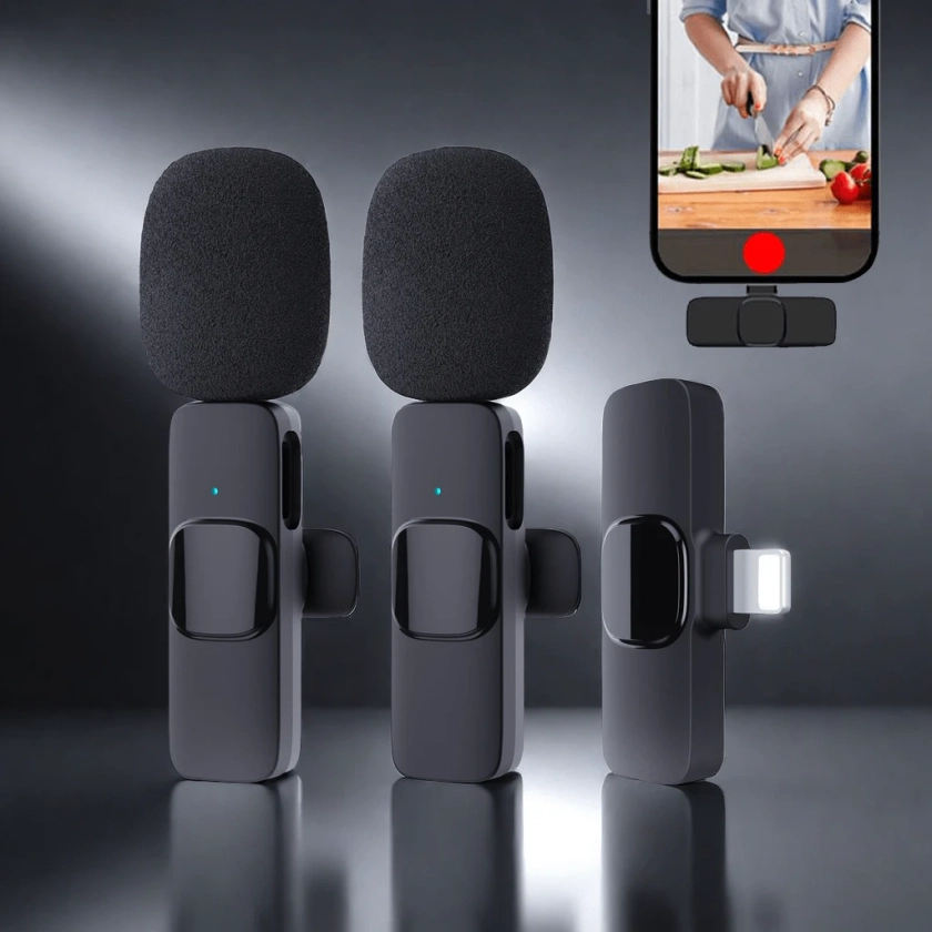 Micrófono de solapa inalámbrico compatible con iPhone y iPad, micrófono de solapa plug-play, 2.4G, ultra baja retardación, con chip de reducción de ruido incorporado, hasta 8 horas de tiempo de trabajo para grabación de video, entrevista, podcast y vlog