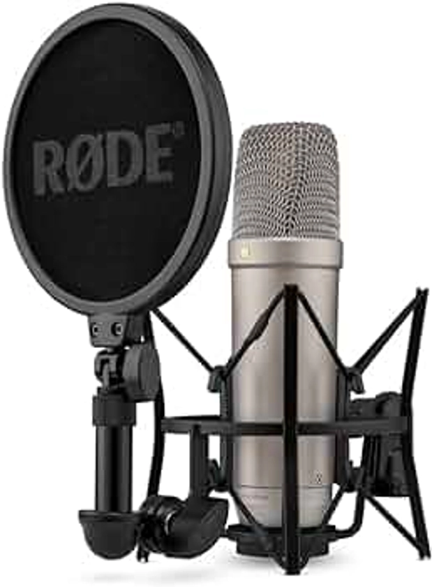 RØDE NT1 5th Gen Silver Microfono a condensatore da studio a diaframma largo con uscite XLR e USB, supporto antiurto e filtro antipop per musicale, registrazione vocale e podcast