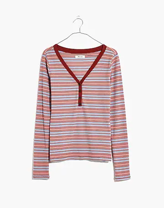 Fine Ribbed Henley Tee in Stripe | Madewell