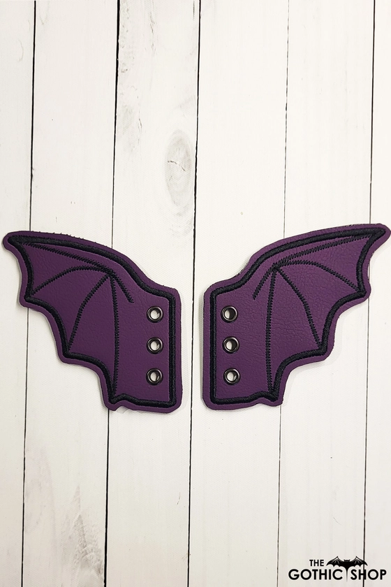 Matt Purple Faux Leather Bat Wings Pair for Shoes and Boots - Gothic Accessories