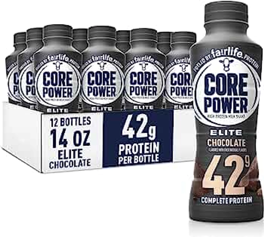 Core Power Fairlife Elite 42g High Protein Milk Shakes For kosher diet, Ready to Drink for Workout Recovery, Chocolate, 14 Fl Oz (Pack of 12), Liquid, Bottle