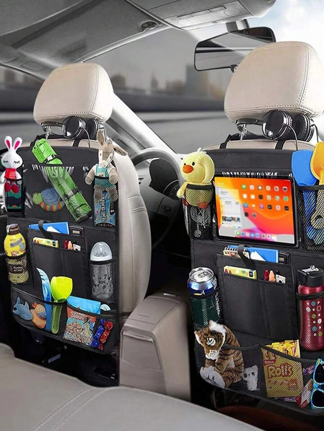 1pc Car Back Seat Organizer, Durable Waterproof Oxford Fabric Children's Car Back Seat Storage Box With Touch Screen Tablet Holder, 6 Mesh Pockets And 2 Snack/Toy Pockets, Car Travel Accessories